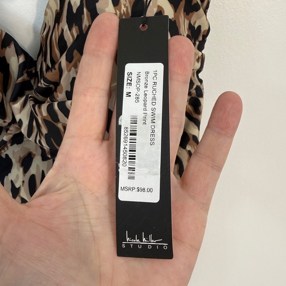 Nicole Miller Leopard Print One-Piece Swimsuit in Tan and Black - Picture 2 of 12